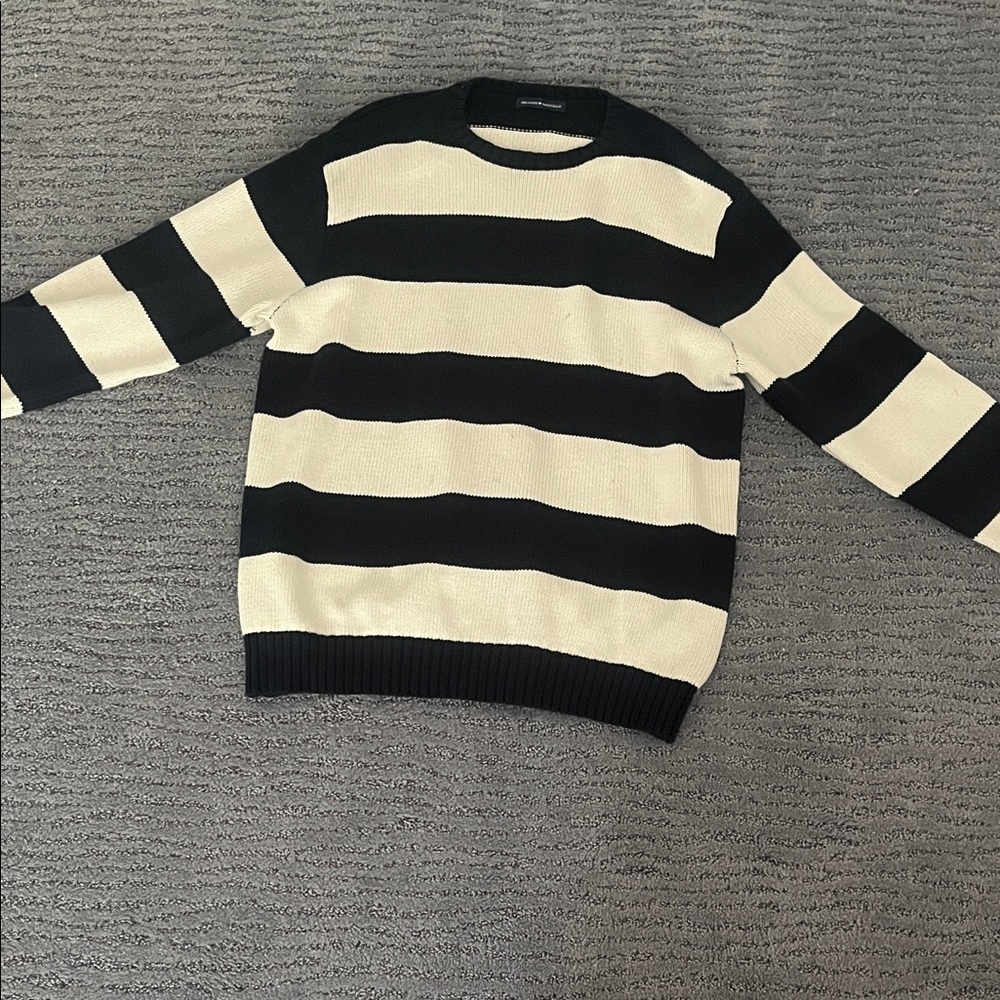 Brandy Melville Black and Cream Striped Sweater
